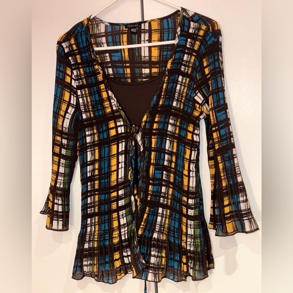 Layered look long sleeve blouse.